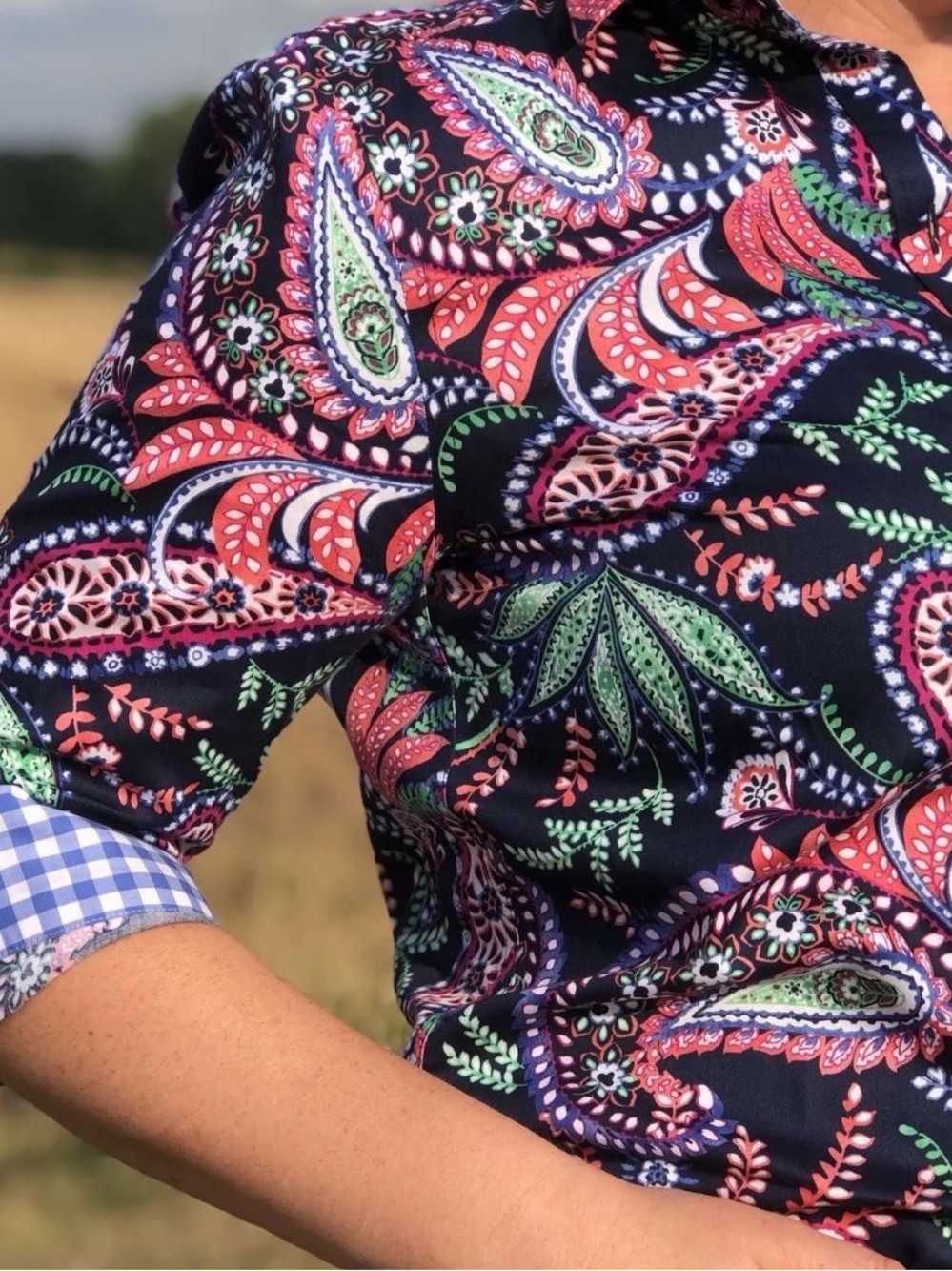 Chaps Navy Multicolor Paisley Floral Button-Down Shirt